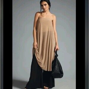 NWT Anthropologie DOLAN SHEER MESH TUBE TOP XS Taupe Neutral Lagenlook Nude